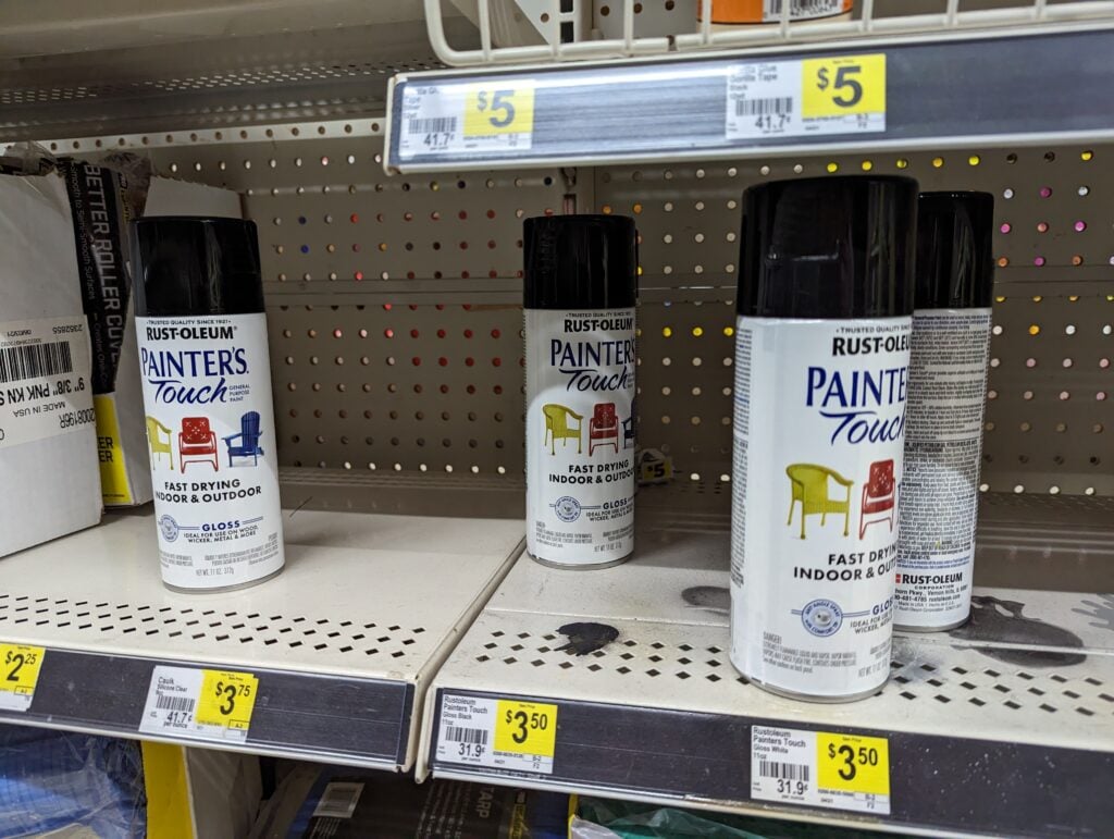 You can buy Rust-Oleum spray paint at Dollar General