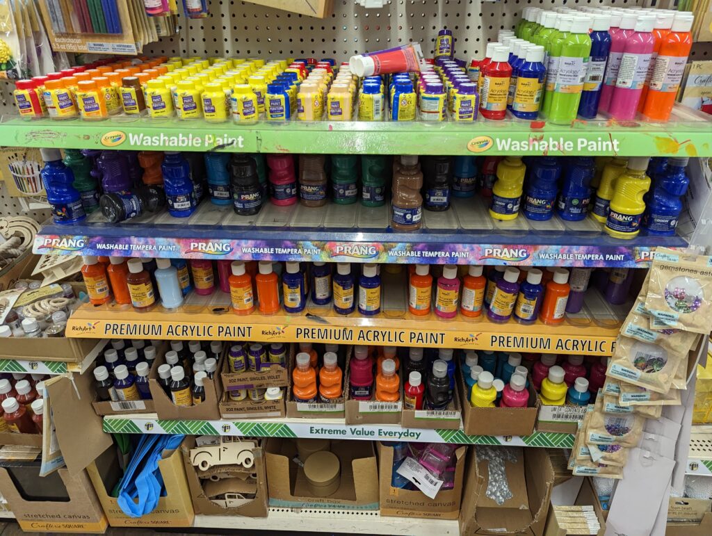 acrylic and watercolor paint options at dollar tree
