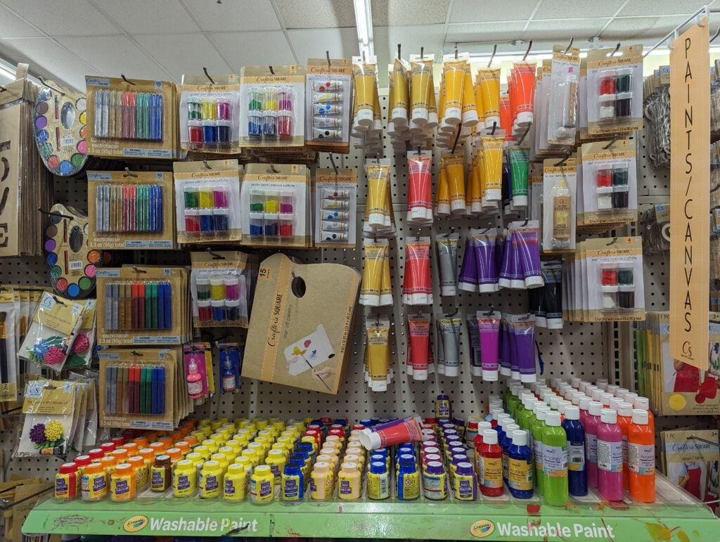 Does Dollar Tree sell spray paint? Here is the arts and crafts and paint section at dollar tree
