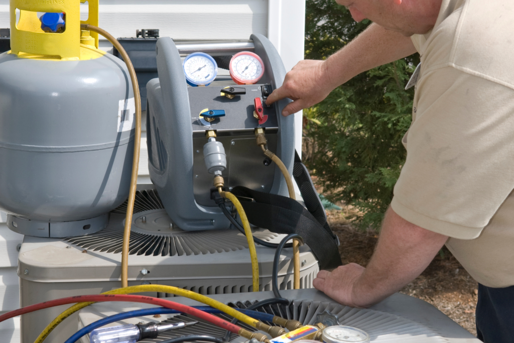 Professional service for outdoor HVAC unit