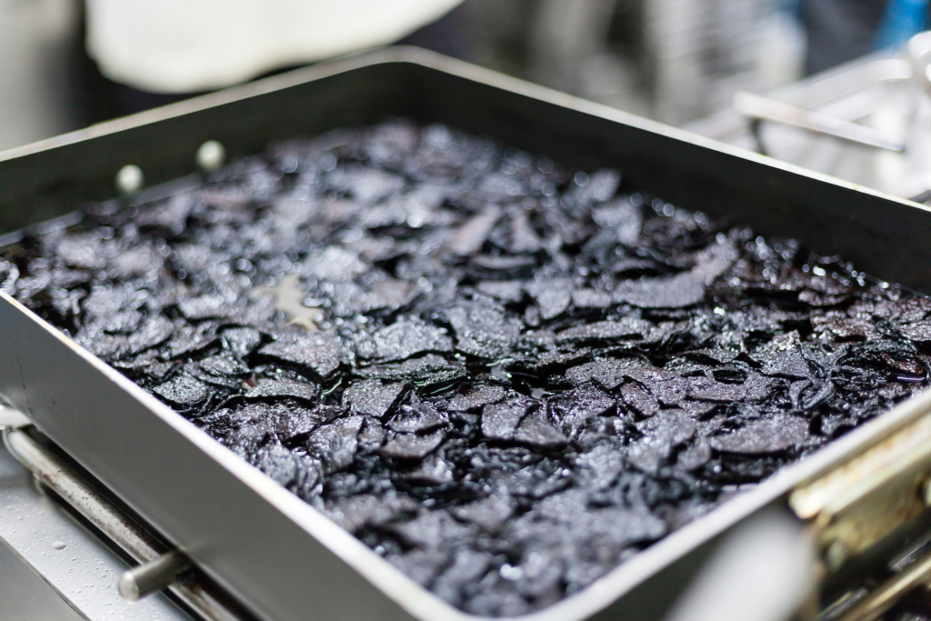 A tray of burnt food.