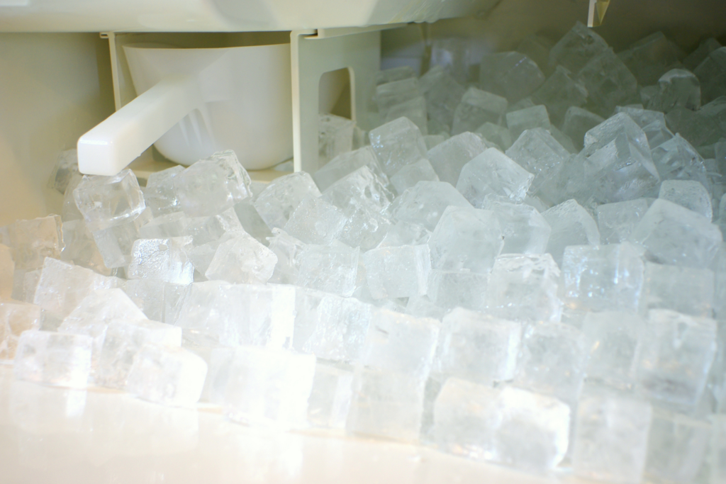 A picture of ice inside a refridgerator.