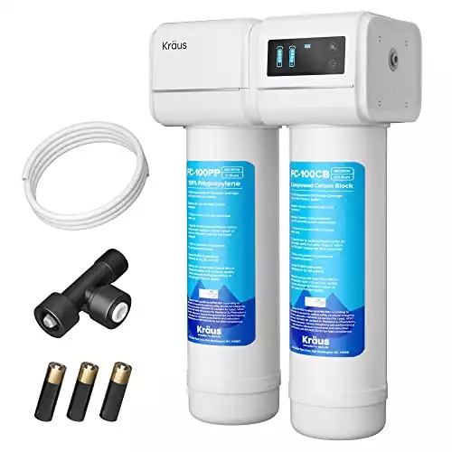 KRAUS Purita 2-Stage Carbon Block Under-Sink Water Filtration System with Digital Display Monitor, FS-1000