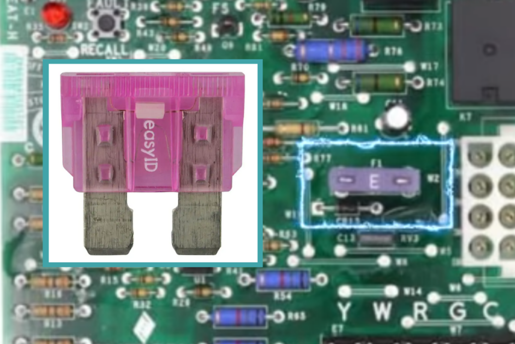 Some AC circuit boards will have a color-code blade fuse (shown) or a cartridge fuse.