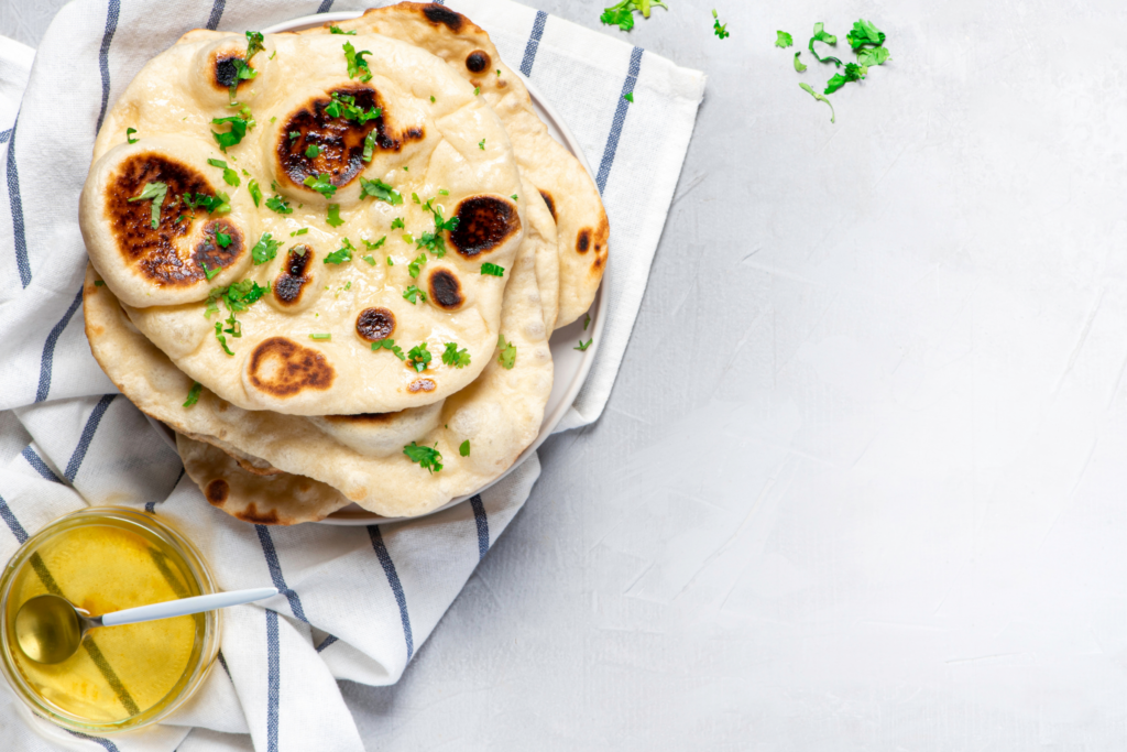 fresh naan bread brushed with oil