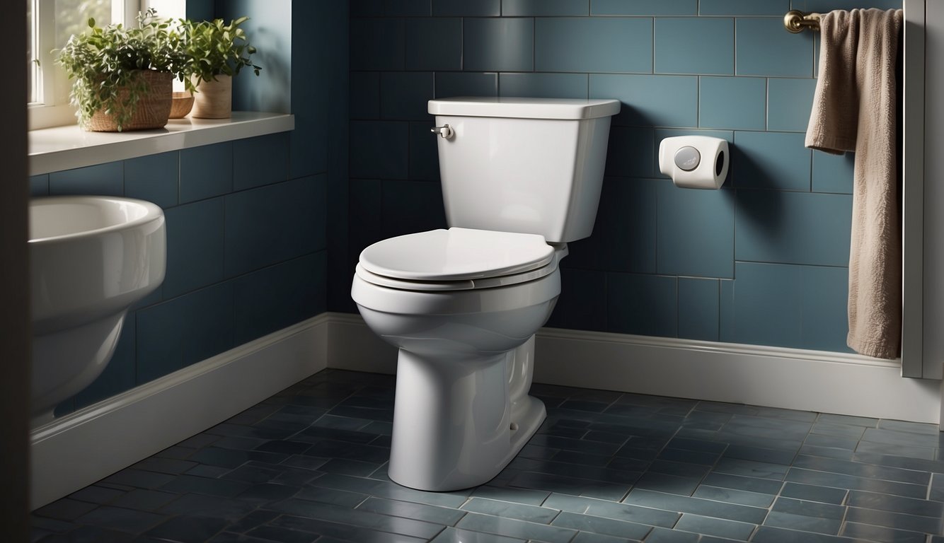 A Kohler Santa Rosa toilet with water running continuously, a weak flush, and difficulty filling the tank