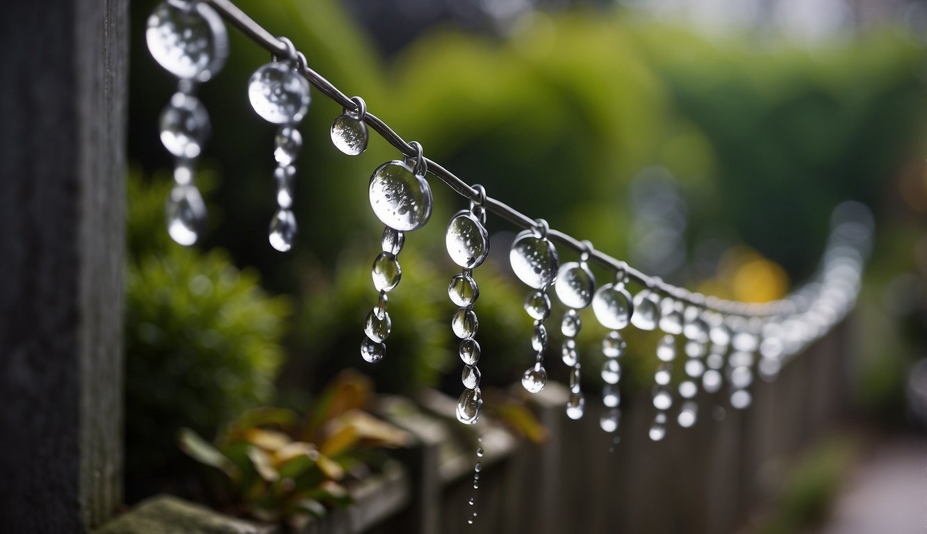 Rain chains hang from gutters, guiding water downward in decorative paths. They replace traditional downspouts, creating a visual and auditory experience as water cascades down the chains