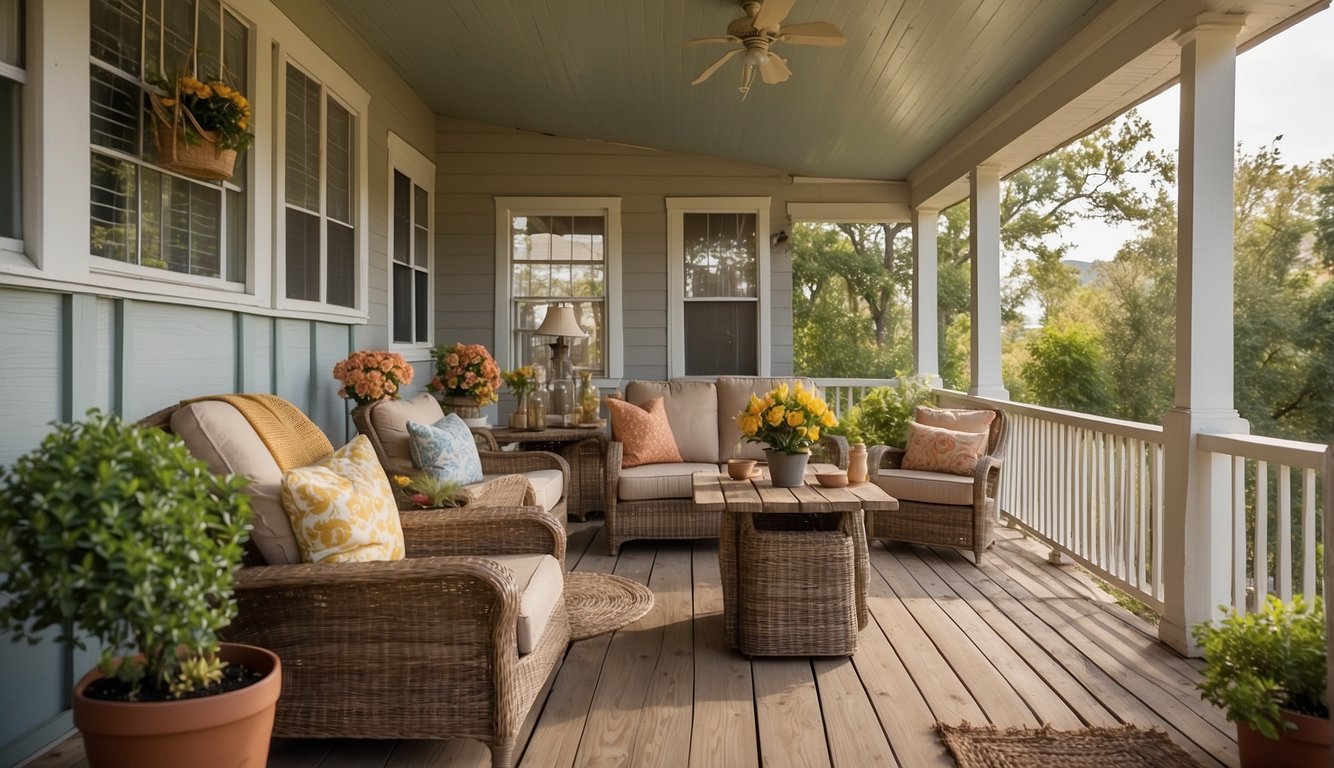 A porch with mismatched decor, cluttered furniture, and overbearing accessories. Avoiding these mistakes will create a more cohesive and visually appealing space