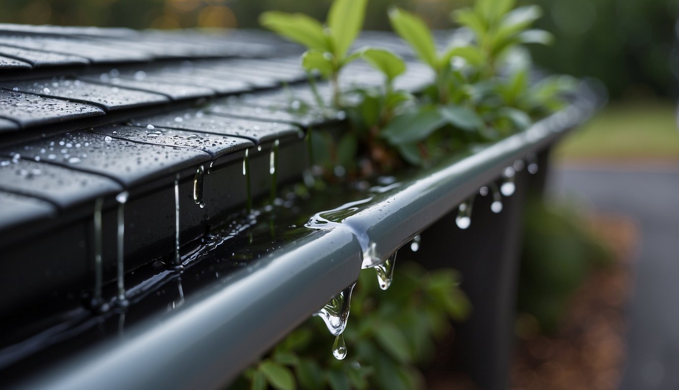 Rainwater flows through clean gutters, no black streaks in sight. Regular cleaning and installing gutter guards can prevent black streaks