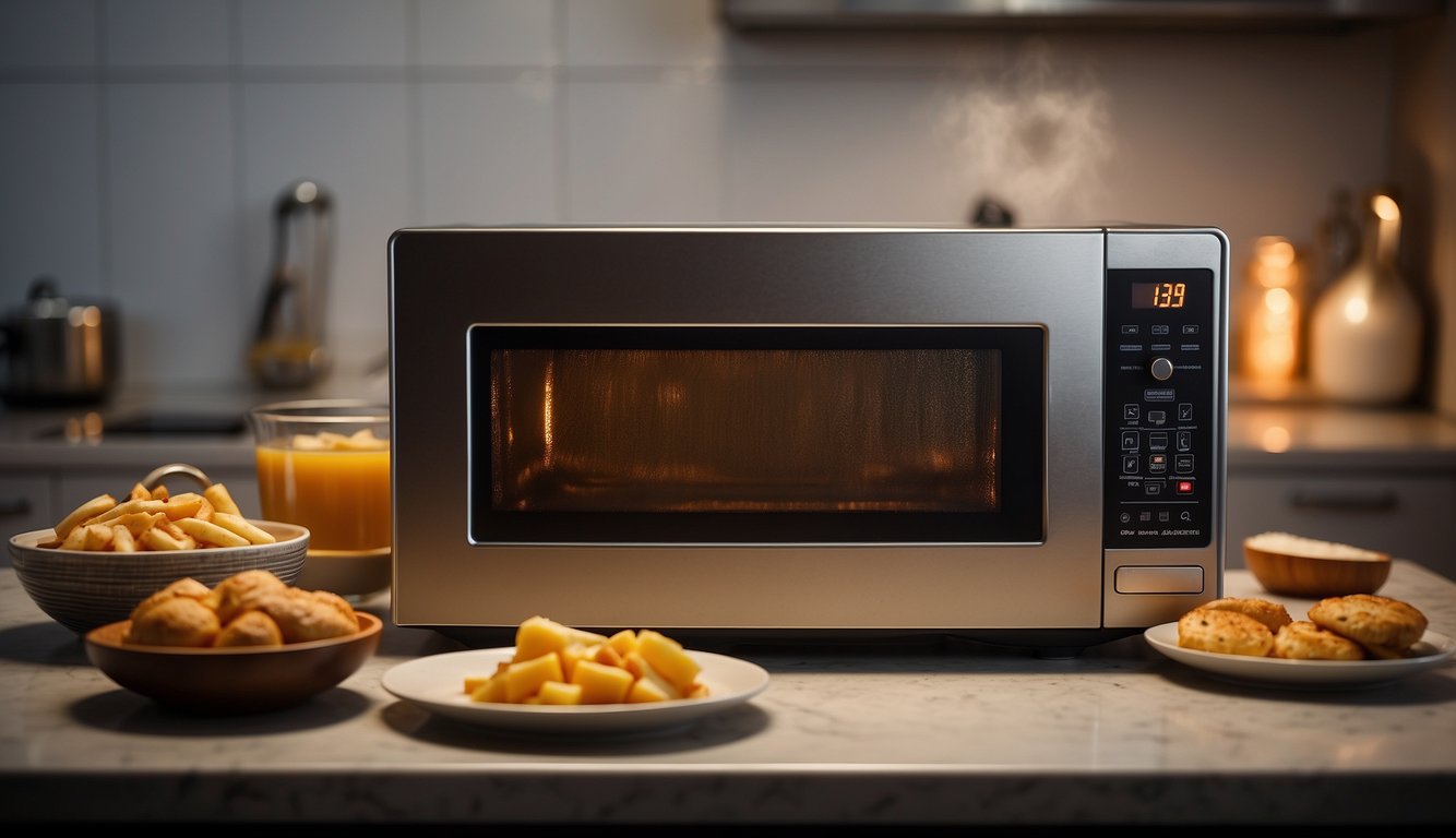 A microwave with unevenly heated food, showing hot and cold spots