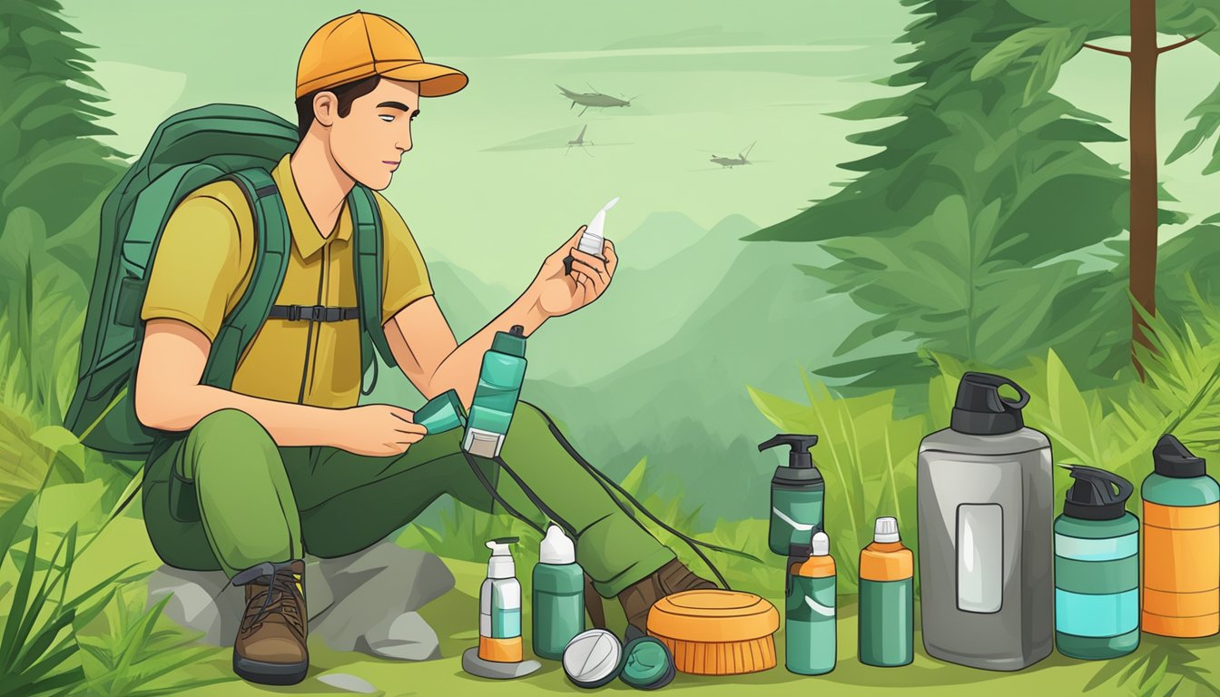 A person selects mosquito-repellent clothing and accessories for outdoor activities