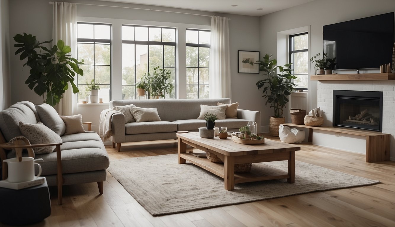 A tidy, uncluttered living room with a few carefully chosen items. A clear, organized space with clean lines and minimal decor