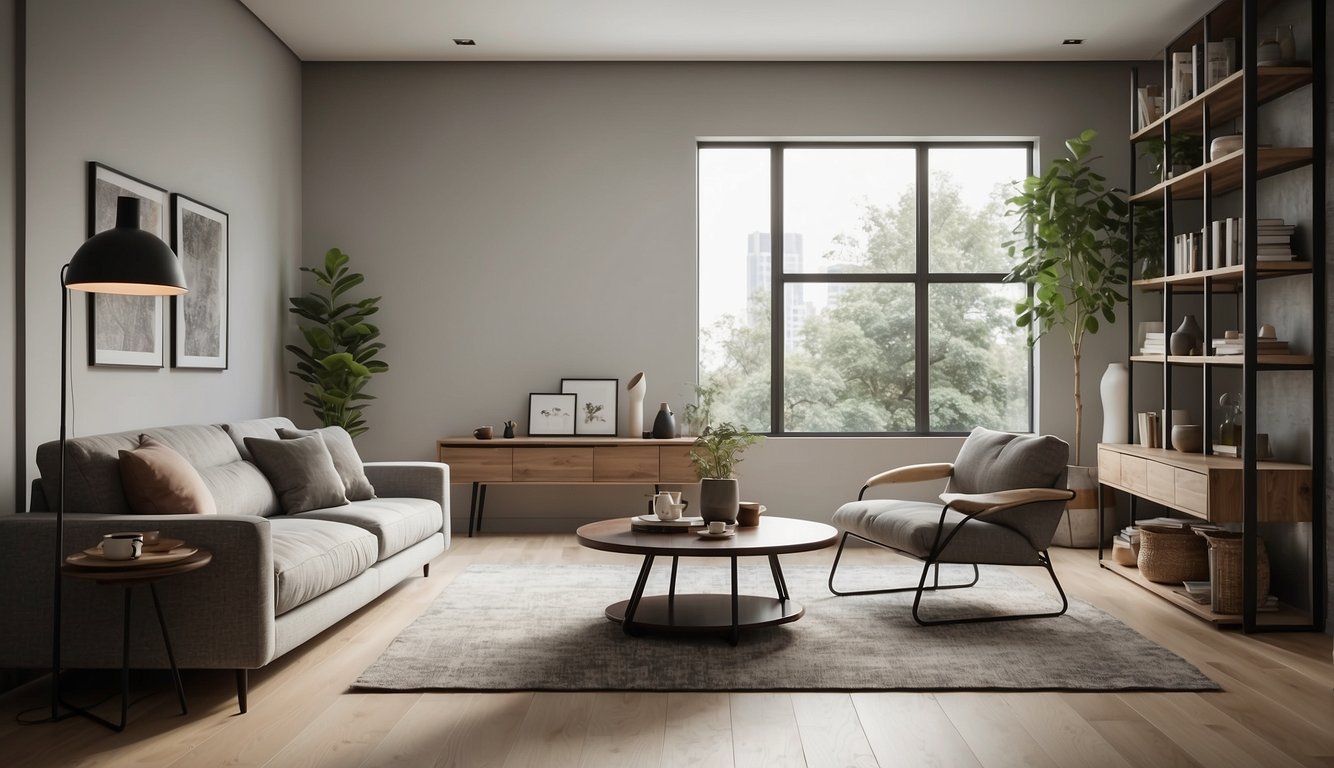 A serene room with clean lines and uncluttered surfaces. A few carefully chosen items are arranged with purpose, creating a sense of calm and order