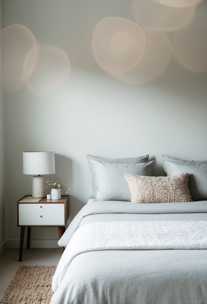 A serene bedroom with minimal furniture and neatly organized belongings, creating a sense of space and tranquility