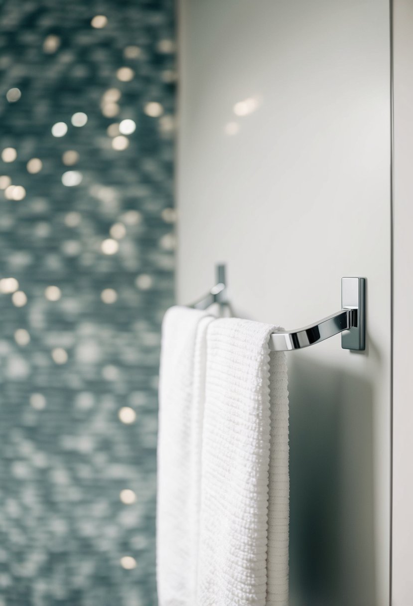 A towel rack mounted on a clean, clutter-free bathroom wall